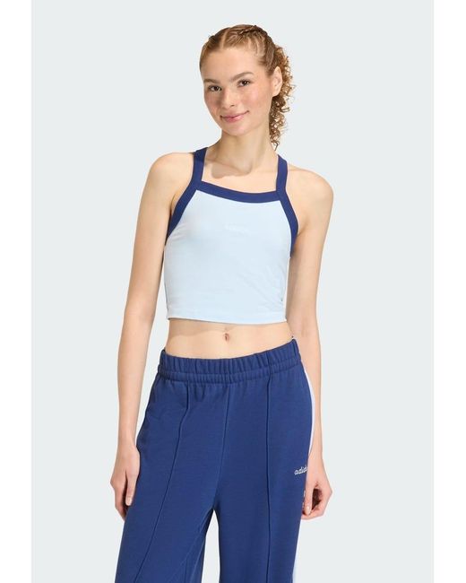 Adidas Originals Blue Seasonal Essentials Colorpop Tank With Embroidered Graphic