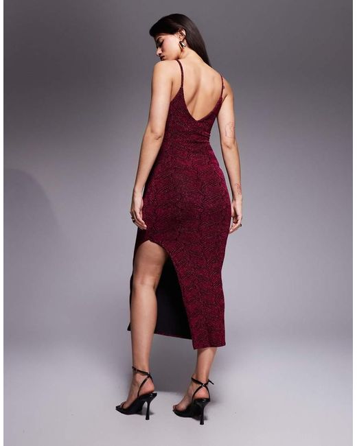 Vesper Purple Bodycon Sparkle Midaxi Dress With Cami Straps