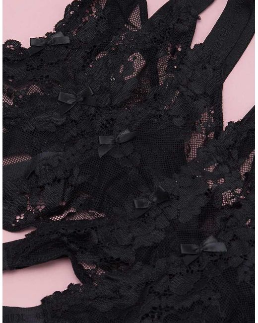 Boux Avenue Black Fran Floral Lace Thongs High Leg Knickers