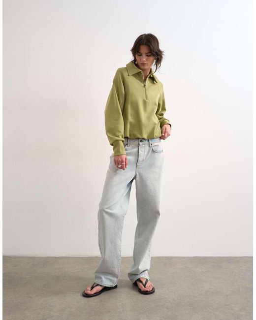 TOPSHOP Green Interlock Bubble Hem Polo Quarter Zip Sweat