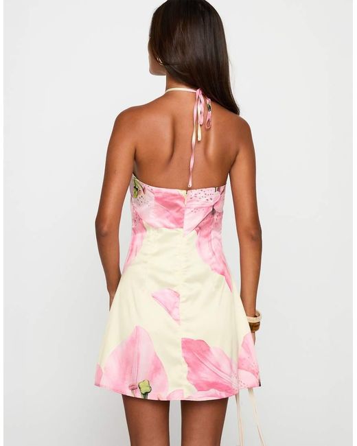 Princess Polly Pink Gardens Of Eden Satin Halterneck Mini Dress