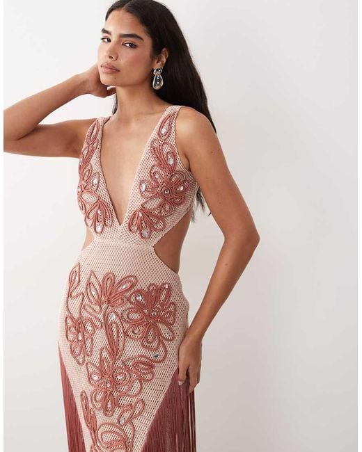 ASOS Pink Embellished Beach Maxi Dress With Fringe Detail