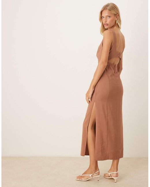 ASOS Brown Strappy Twist Bust Detail Cut Out Midi Dress