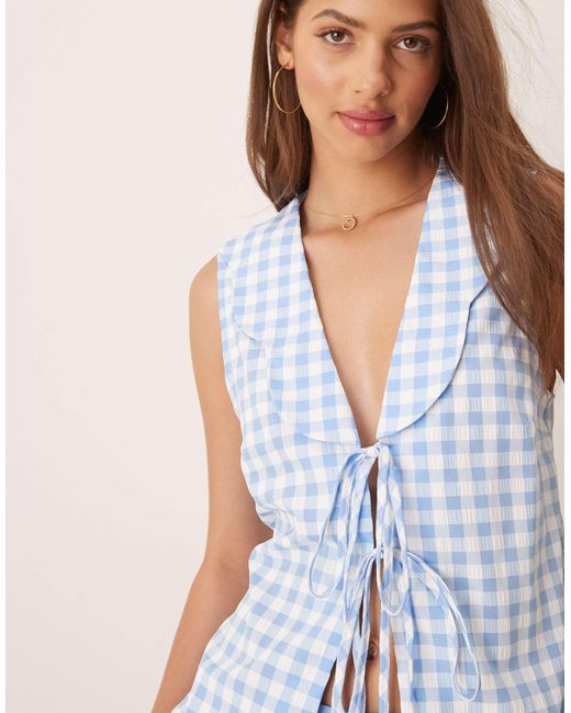 Débardeur oversize d'ensemble avec col à volants et carreaux vichy - bleu et blanc ASOS en coloris Blue