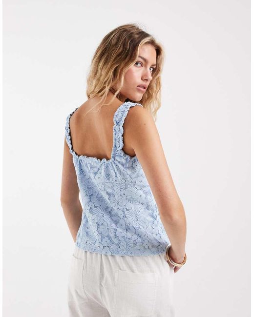 Vero Moda Blue Gathered Neckline Lace Tank Top