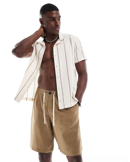 Pantalones Cortos Con Cordón Ajustable De Tejido Rico En Lino De -Neutro Threadbare de hombre de color Multicolor