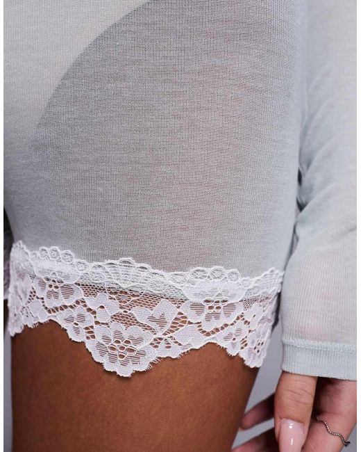 ASOS Gray Honey Semi-sheer Nightwear Shorts With Lace Trim