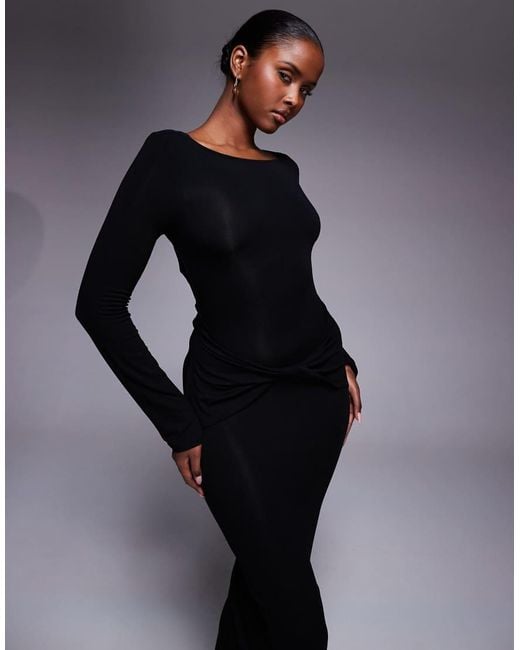 ASOS Blue Long Sleeve Twist Front Maxi Dress With Cut Out Back