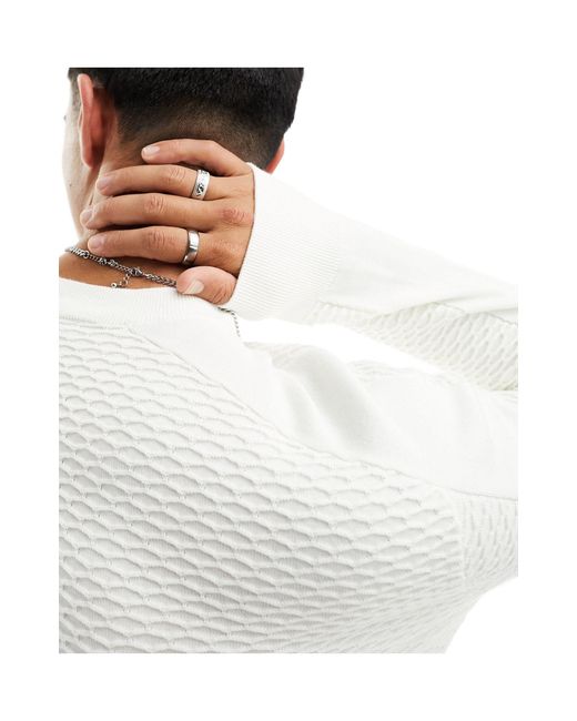 Armani Exchange White Contrast Stripe Back Combed Cotton Knit Jumper for men