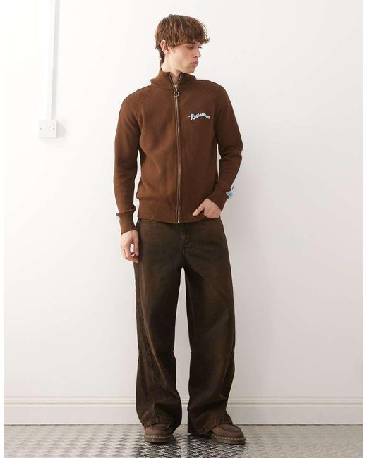 Reclaimed Vintage Brown Knit Zip Up Track Jacket for men
