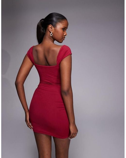 Oh Polly Red Sweetheart Neckline Drape Skirt Mini Dress