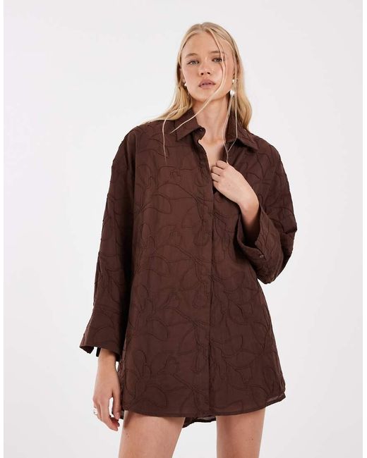 ASOS Brown Floral Cornelli Embroidered Mini Shirt Dress