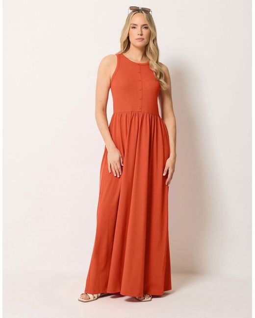 Long Tall Sally Orange Button Detail Cotton Maxi Dress