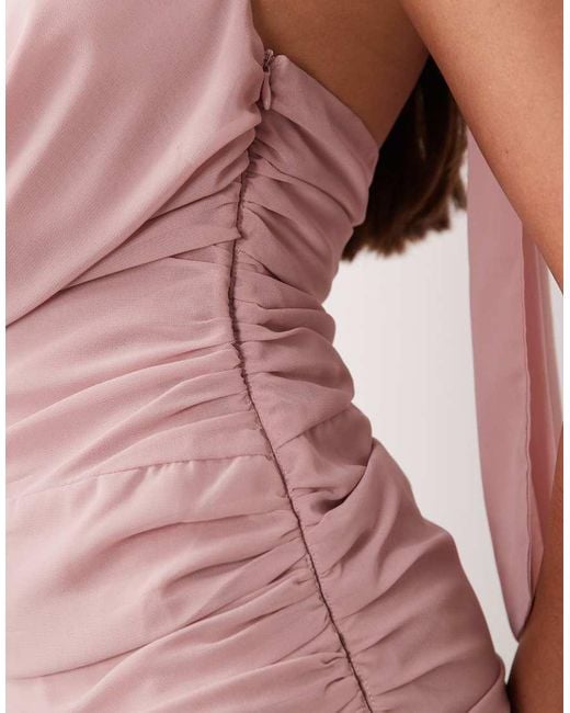 The Frolic Pink Exclusive Exaggerated Plunge Neck Tie Detail Wrap Mini Dress