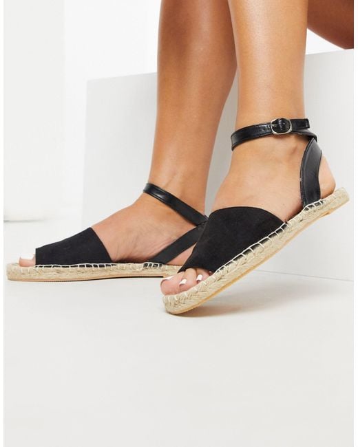 black flat espadrille sandals
