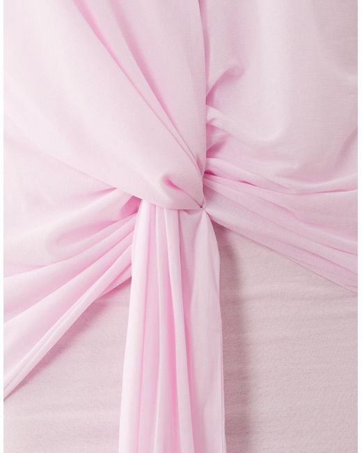 ASOS Pink Plunge Maxi Dress With Frill Detail
