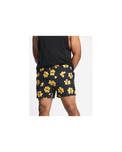 Farah Black Colbert Floral Swim Shorts for men