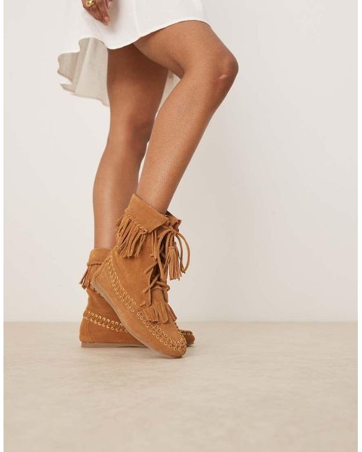 ASOS Brown Anais Fringe Ankle Boots