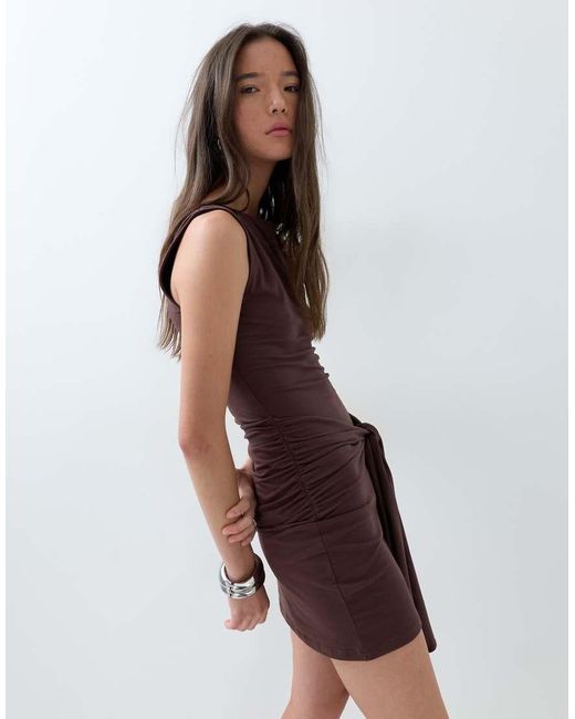 ASOS Brown Cotton Elastane Wrap Mini Dress