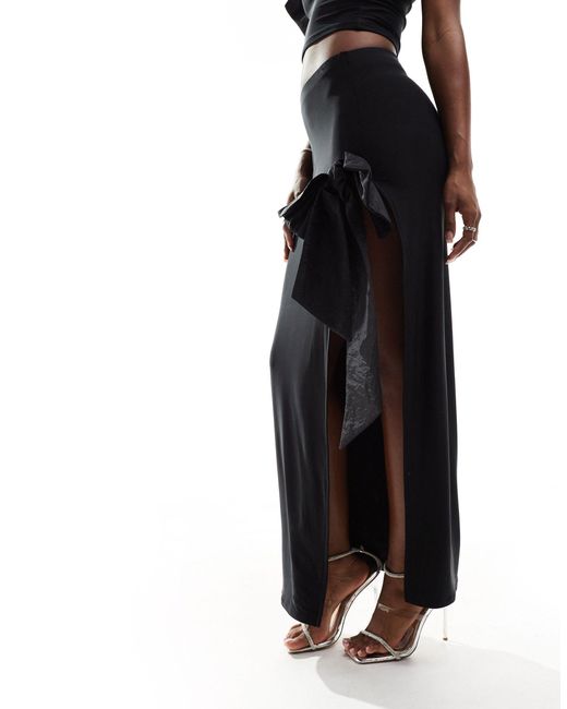 ASOS Black Co-ord Maxi Skirt With Extreme Split And Bow Detail