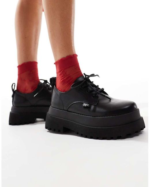 Buffalo Black Lace Up Chunky Shoes