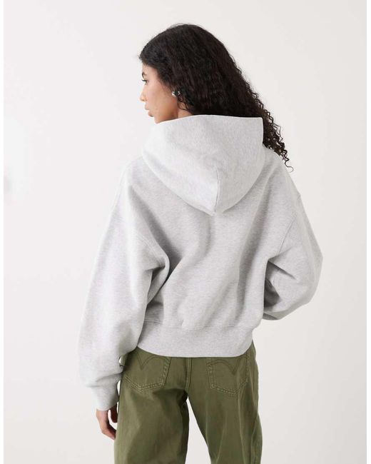 Weekday White Boxy Cropped Zip Through Hoodie