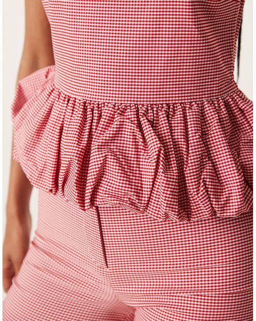 Mango Pink Gingham Ruched Hem Cami Co-ord