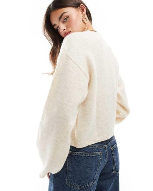 ASOS White Fluffy Knitted Dropped Shoulder Jumper