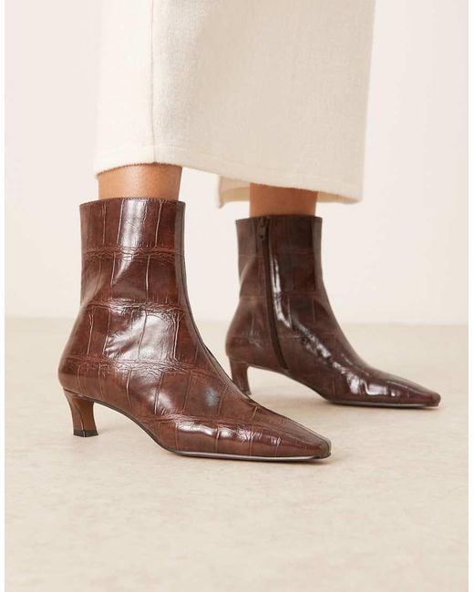 ASOS Brown Riley Mid-heel Ankle Boots