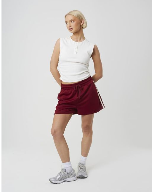 Brave Soul Red Sleeveless Button Neck Top With Ruched Detail