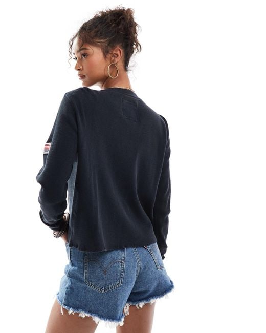 Superdry Blue – athletic – langärmliges basic-oberteil