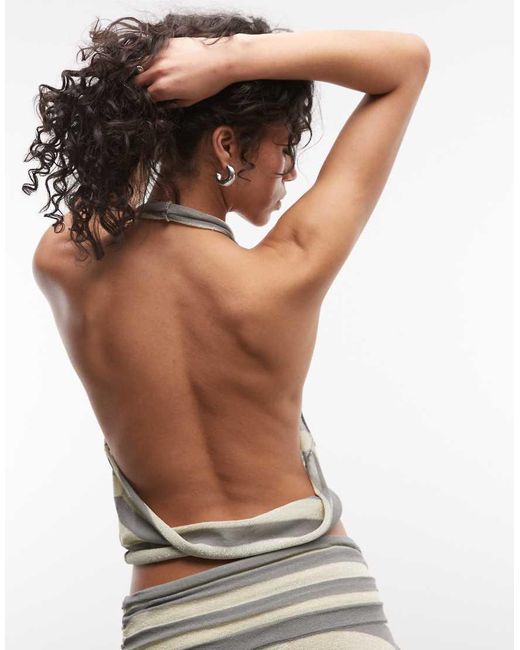 Collusion White Festival Shimmer Stripe Halter Top Co-Ord