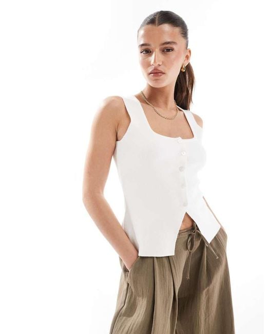 New Look White Square Neck Knitted Waistcoat