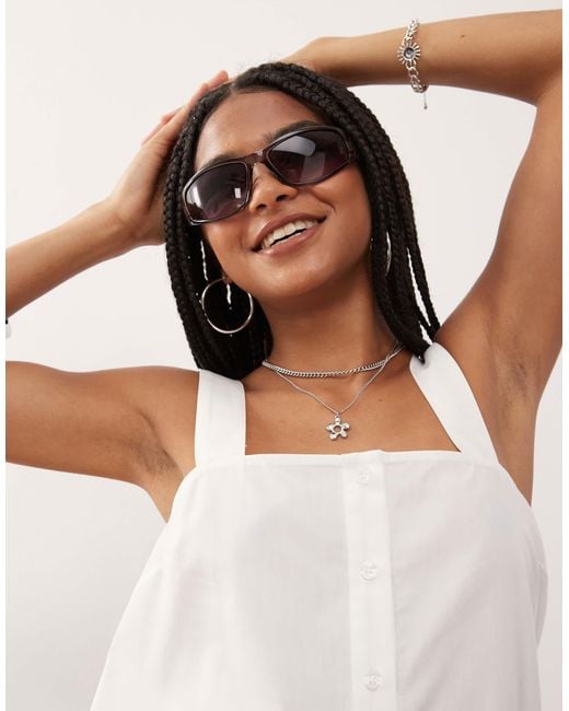 Collusion White Swing Mini Dress With Broderie Trim