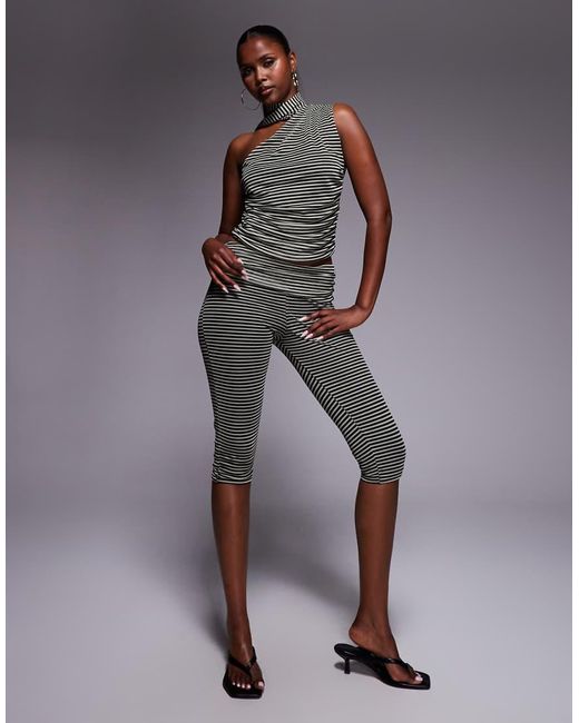 Kaiia Gray Exclusive Double Layered Slinky Mesh One Shoulder Scarf Detail Top Co-Ord