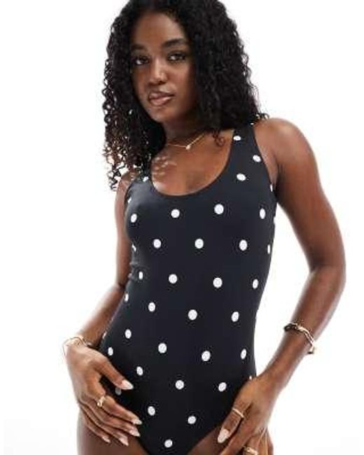 Maillot 1 pièce avec encolure dégagée et dos échancré - et blanc à pois Threadbare en coloris Blue