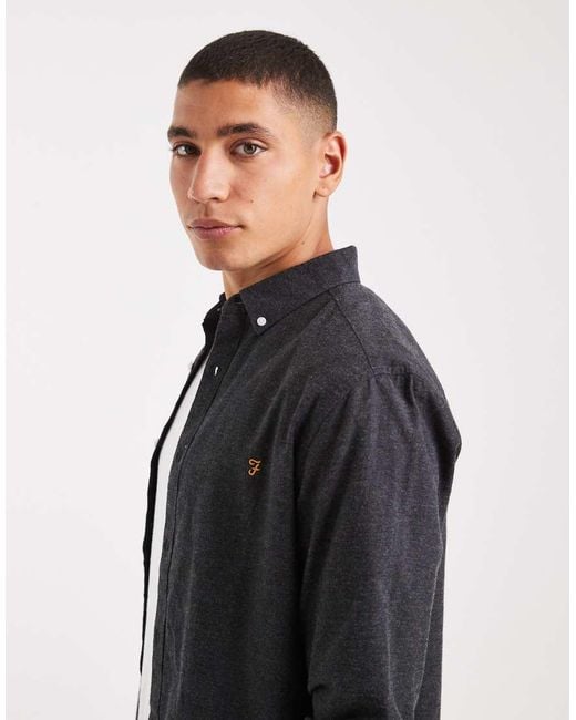 Camisa Gris Carbón De Manga Larga Steen De Farah de hombre de color Blue