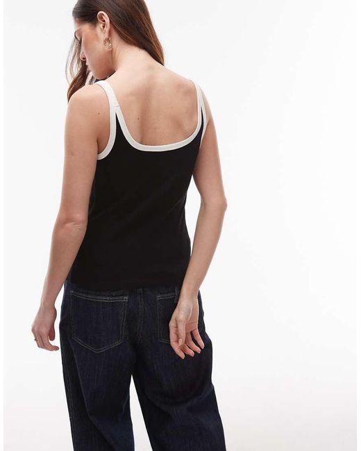 TOPSHOP Geribbeld Hemdje Met Lage Ronde Hals En Dunne Bandjes in het Black