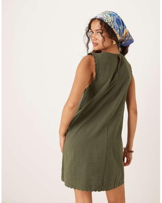 Vila Green Scallop Edge Cotton Mini Dress