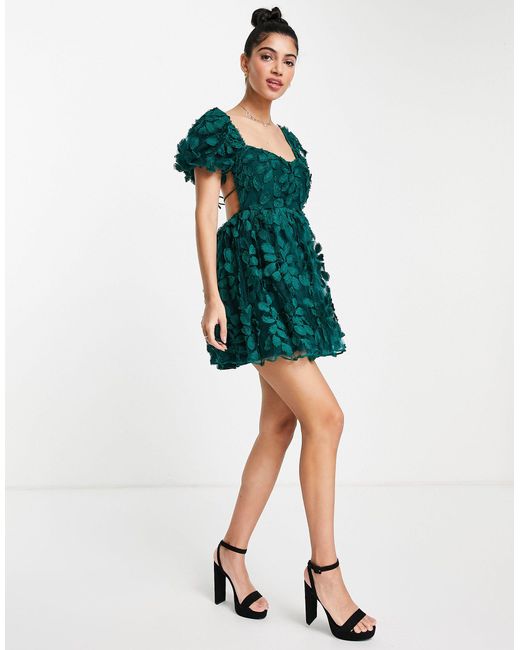 Love Triangle Green Mini Baby Doll Dress With Backless Ties
