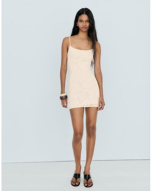 Bershka White Rustic Mini Dress
