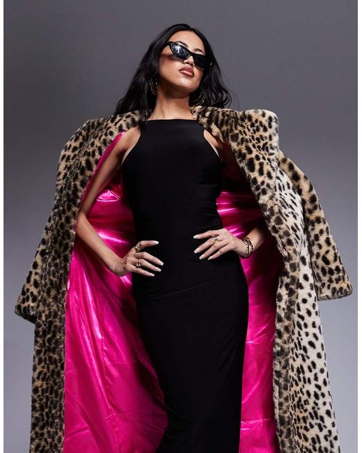 Fashionkilla Black Double Layered Slinky High Neck Low Back Maxi Dress