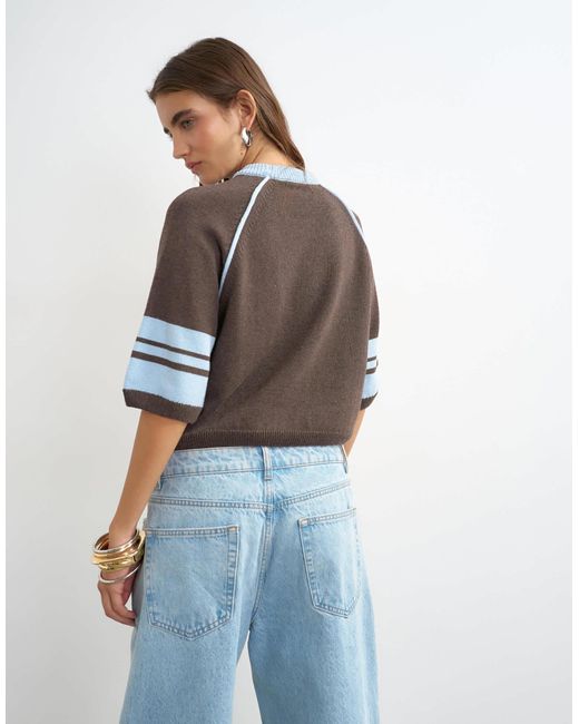 Top manches courtes en maille avec liserés s - marron TOPSHOP en coloris Blue
