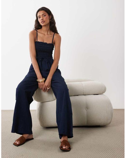 ASOS Blue Shirred Denim Jumpsuit