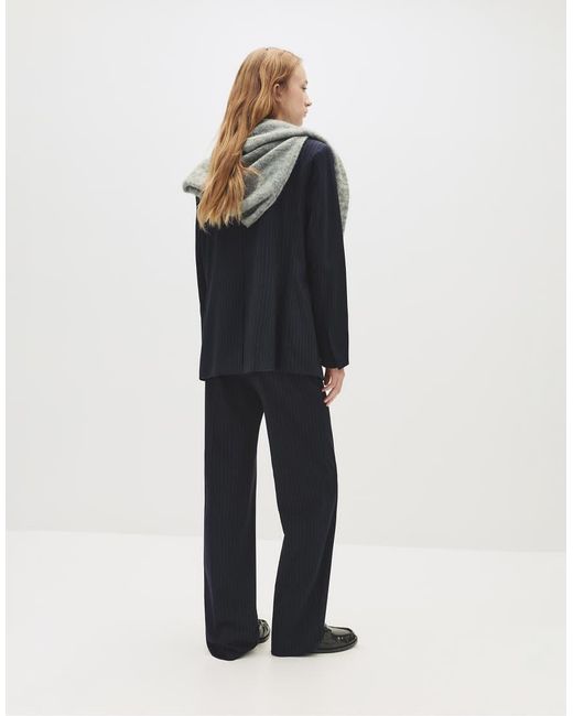 Pull&Bear Blue Smart High Waist Straight Leg Trousers