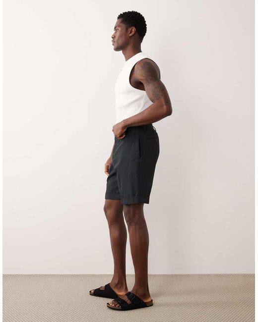 ASOS Black Linen Rich Tailored Regular Shorts for men