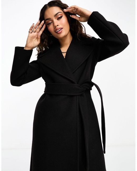 Forever New Black Formal Wrap Coat With Tie Belt