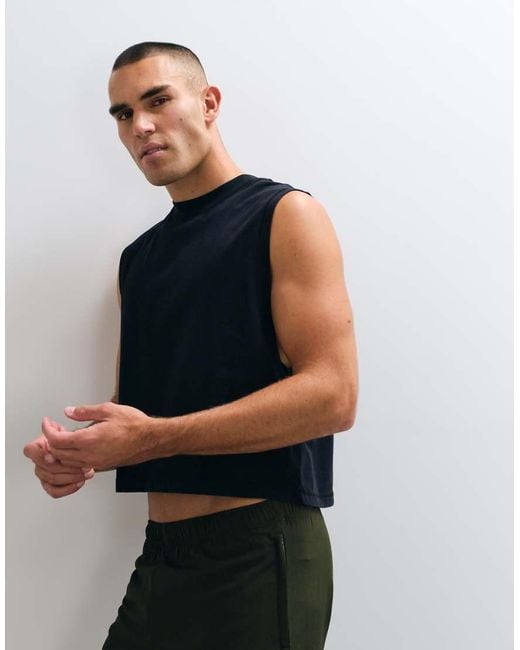 4505 Blue Cotton Cropped Lifting Tank With Back Graphic for men