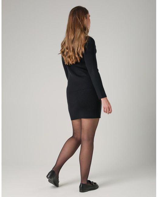 French Connection Black Cosy Ribbed Cowl Neck Long Sleeve Mini Dress
