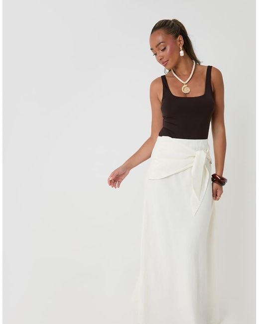 Threadbare White Tie Sash Midi Skirt